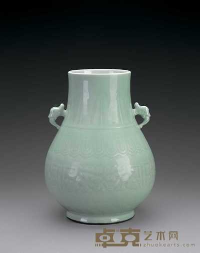 清乾隆 粉青釉夔龙纹象耳瓶 13.5×22.5cm